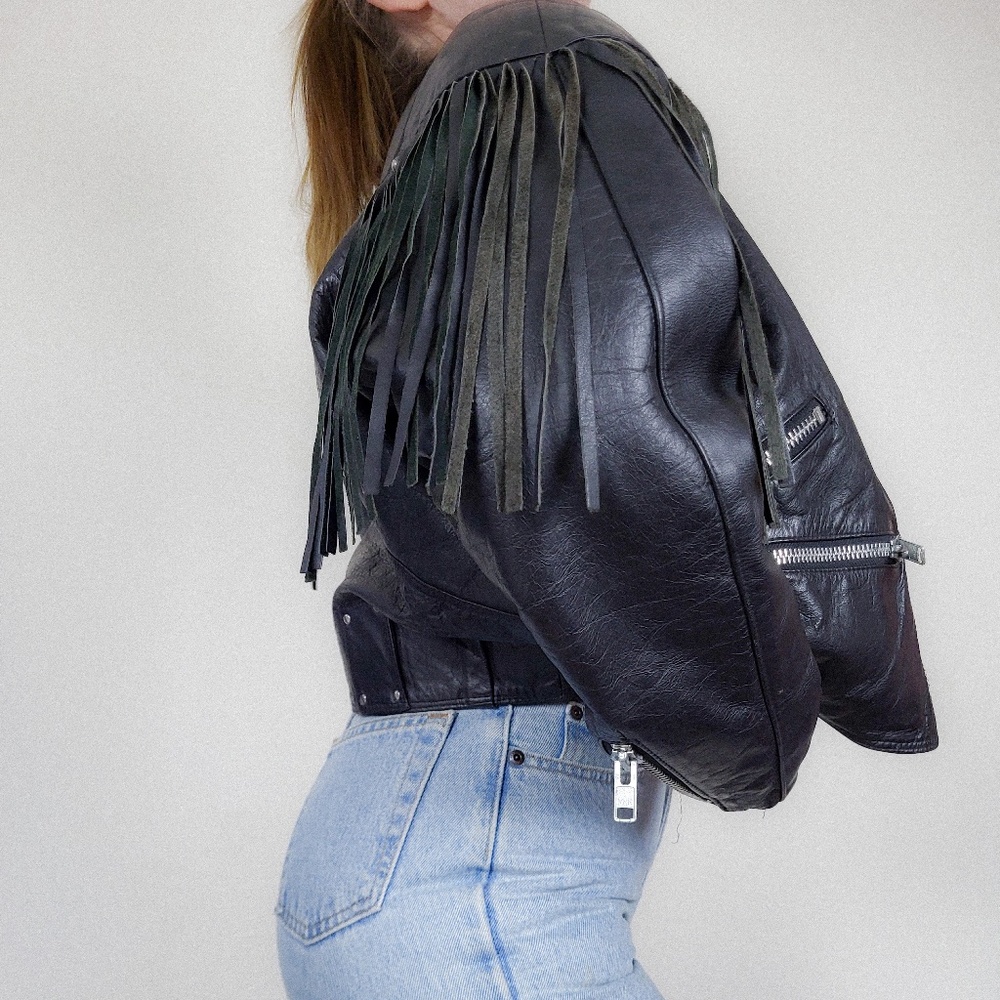 Vintage genuine leather motorcycle jacket iconic authentic 80s 90s fringe - Picture 16 of 16